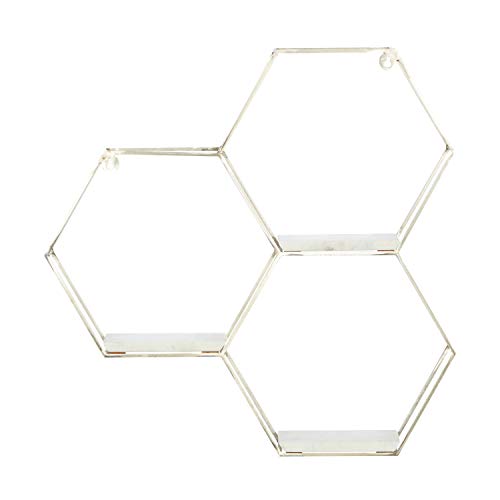 Deco 79 Marble Hexagon 3 Marble Shelves Wall Shelf, 26" x 5" x 24", Silver