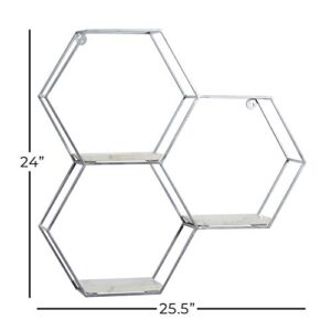 Deco 79 Marble Hexagon 3 Marble Shelves Wall Shelf, 26" x 5" x 24", Silver