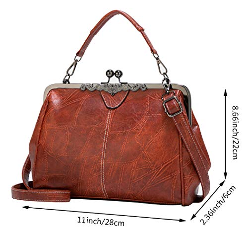 BelonYou Women Retro Kiss Lock Handbags Oil Wax PU Shoulder Bag Vintage Purses Small Tote Messenger Bags Satchels Black