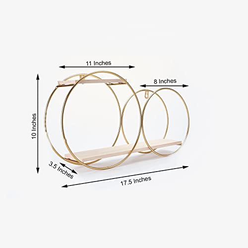 Efavormart 2-Tier Geometric Floating Shelf, Wall Hanging Shelves with Gold Double Hoop Design - 10" H x 18" L for Living Room, Bedroom, Kitchen, Bathroom, Study Room, Garden Sheds, Wall Decoration