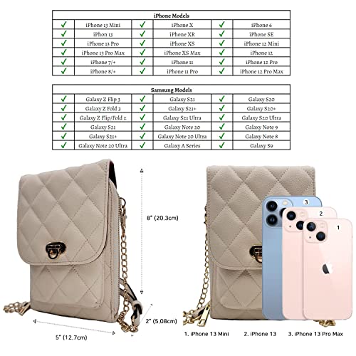 Bhumane Small Crossbody Phone Leather Bag for Women Mini Shoulder Wallet Card Purse (D - Ivory)