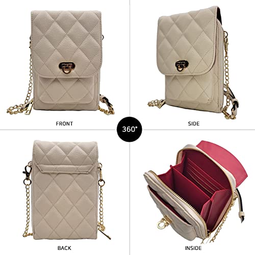 Bhumane Small Crossbody Phone Leather Bag for Women Mini Shoulder Wallet Card Purse (D - Ivory)