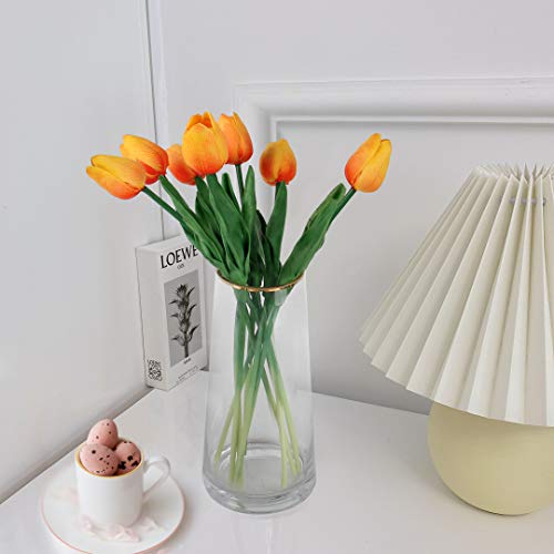 30pcs Artificial Tulips Flowers Fake Latex Tulip Stems - Real Touch Faux Orange Tulips Flower for Easter Spring Thanksgiving day Christmas Bouquet Centerpiece Floral Arrangement Cemetery Table Decor