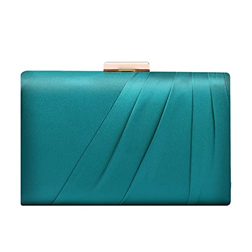 Mulian LilY Teal Pleated Satin Clutch Purse For Women Wedding Bridal Clutch Bag Prom Party Clutch M426