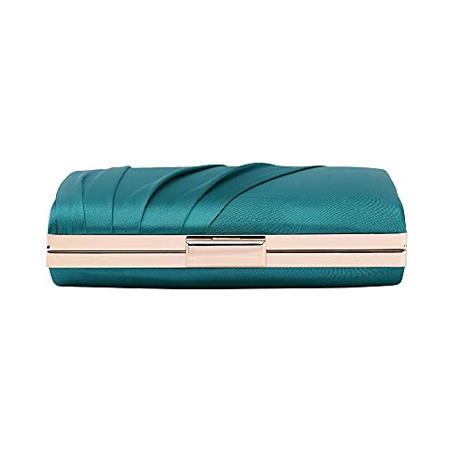 Mulian LilY Teal Pleated Satin Clutch Purse For Women Wedding Bridal Clutch Bag Prom Party Clutch M426