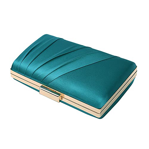 Mulian LilY Teal Pleated Satin Clutch Purse For Women Wedding Bridal Clutch Bag Prom Party Clutch M426