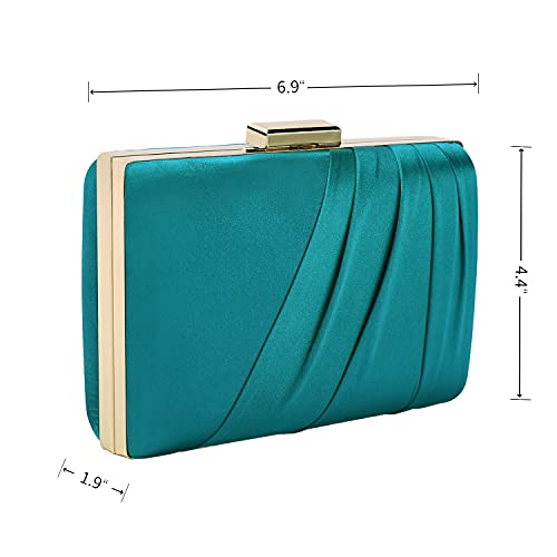 Mulian LilY Teal Pleated Satin Clutch Purse For Women Wedding Bridal Clutch Bag Prom Party Clutch M426