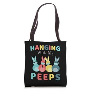 hanging with my peeps colorful bunny easter day gifts tote bag