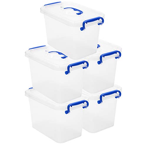 4-Liter Clear Storage Latch Box with Lids, 5 Pack Plastic Latch Bin for Home, Classroom, Garage