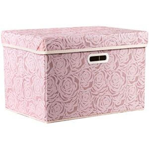 prandom larger collapsible storage bin with lid [1-pack] fabric decorative storage box cube organizer container baskes with handles divider for bedroom closet living room pink 17.7×11.8×11.8 inch