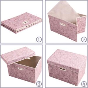 PRANDOM Larger Collapsible Storage Bin with Lid [1-Pack] Fabric Decorative Storage Box Cube Organizer Container Baskes with Handles Divider for Bedroom Closet Living Room Pink 17.7x11.8x11.8 Inch