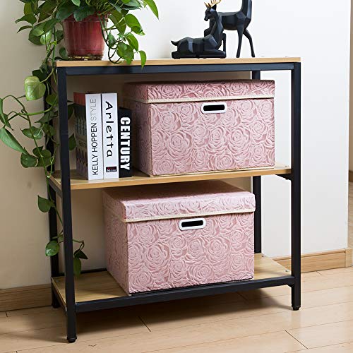 PRANDOM Larger Collapsible Storage Bin with Lid [1-Pack] Fabric Decorative Storage Box Cube Organizer Container Baskes with Handles Divider for Bedroom Closet Living Room Pink 17.7x11.8x11.8 Inch