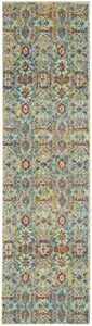 nourison allur persian turquoise multicolor 2’3″ x 7’6″ area -rug, easy -cleaning, non shedding, bed room, living room, dining room, kitchen (2×8)