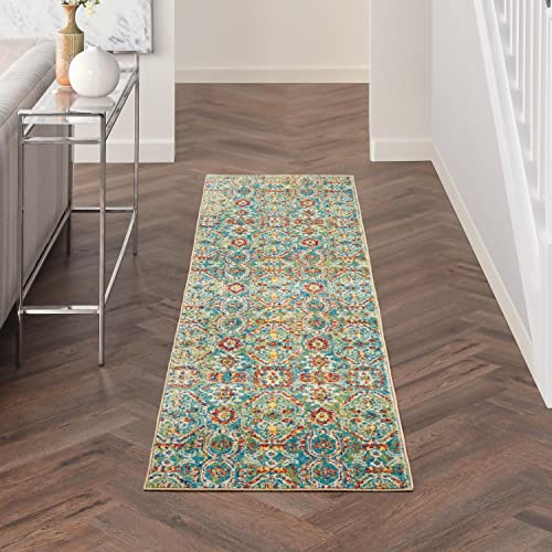 Nourison Allur Persian Turquoise Multicolor 2'3" x 7'6" Area -Rug, Easy -Cleaning, Non Shedding, Bed Room, Living Room, Dining Room, Kitchen (2x8)