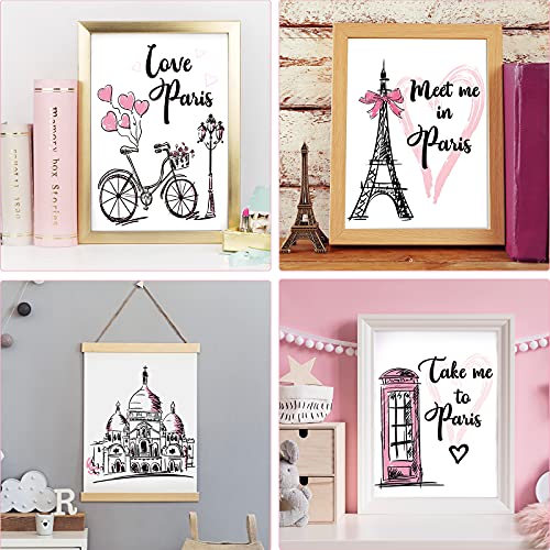 4 Pieces Paris Wall Art Prints, Pink Eiffel Tower Telephone Booth Romantic Paris Theme Room Unframed Art Poster Decor for Girls Living Room Bedroom Bathroom Kitchen Office Decor, 8 x 10 Inch