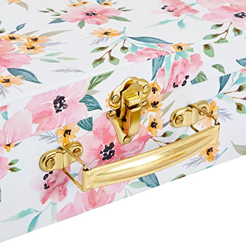 Okuna Outpost Set of 3 Different Sizes of Paperboard Suitcases with Metal Handles, Floral Print Decorative Cardboard Storage Boxes (Floral Print)