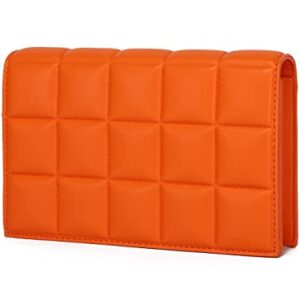 YIKOEE Quilted Chain Mini Shoulder Purse for Women (Orange)