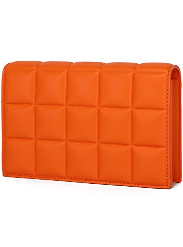 YIKOEE Quilted Chain Mini Shoulder Purse for Women (Orange)