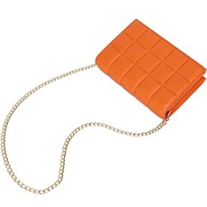 YIKOEE Quilted Chain Mini Shoulder Purse for Women (Orange)