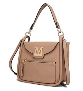 mkf crossbody shoulder bag for women – pu leather pocketbook handbag – designer fashion purse, shoulder crossover taupe