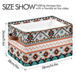 Bardic Storage Basket Ethnic Aztec Canvas Fabric Foldable Storage Bins Cubes Baskets Containers with Handles Bedroom Toys Clothes Closet Organizer