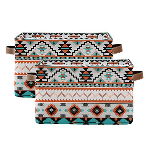 Bardic Storage Basket Ethnic Aztec Canvas Fabric Foldable Storage Bins Cubes Baskets Containers with Handles Bedroom Toys Clothes Closet Organizer