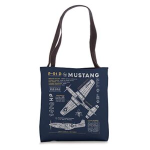 p-51 mustang | north american aviation vintage fighter plane tote bag