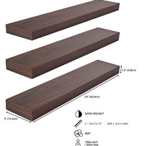 Kiera Grace kieragrace KG Maine Floating Shelves-Dark Walnut 24", Set of 3 Wall Organization