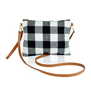 plush eco fur vegan faux leatherette clutch flat pouch purse – travel convertible bag shoulder crossbody strap plaid (convertible pouch – flannel buffalo plaid black)