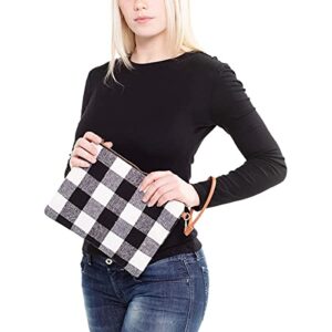 Plush Eco Fur Vegan Faux Leatherette Clutch Flat Pouch Purse - Travel Convertible Bag Shoulder Crossbody Strap Plaid (Convertible Pouch - Flannel Buffalo Plaid Black)