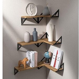 HOME STRANGERS Floating Shelves, Rustic Wood Wall Shelves Wall Mounted Storage Shelves Set of 3 for Bedroom, Bathroom, Living Room, Kitchen (Brown)