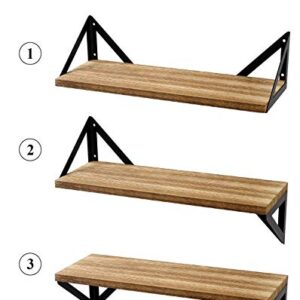 HOME STRANGERS Floating Shelves, Rustic Wood Wall Shelves Wall Mounted Storage Shelves Set of 3 for Bedroom, Bathroom, Living Room, Kitchen (Brown)