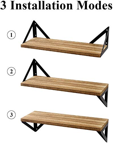 HOME STRANGERS Floating Shelves, Rustic Wood Wall Shelves Wall Mounted Storage Shelves Set of 3 for Bedroom, Bathroom, Living Room, Kitchen (Brown)