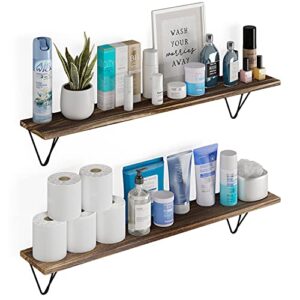 wallniture colmar bathroom shelves for over the toilet storage, 36″x6″ floating shelves for wall storage, dark burned wood wall shelves set of 2