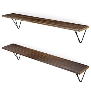 Wallniture Colmar Bathroom Shelves for Over The Toilet Storage, 36"x6" Floating Shelves for Wall Storage, Dark Burned Wood Wall Shelves Set of 2