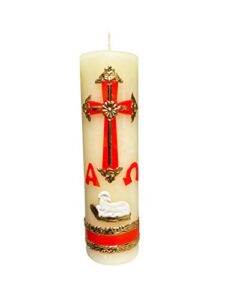 cirio pascual rojo alpha omega candle for the easter celebration – devotional candle – confirmation o confirmacion boda o bautizo – baptism candle or wedding candle – vela de matrimonio easter candles