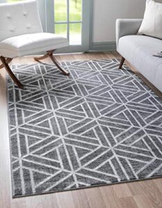 rugs.com lattice trellis collection rug – 6′ x 9′ gray low-pile rug perfect for living rooms, large dining rooms, open floorplans
