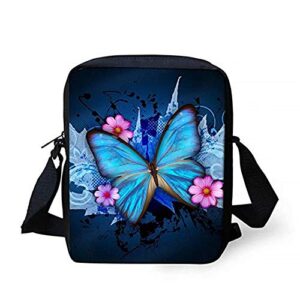 AFPANQZ Blue Butterfly Messenger Zip Shoulder Bags Teenagers Casual Satchels Crossbody Clutch Purses Floral Butterflies Teens Girls Sling Tote Organizers Navy Blue