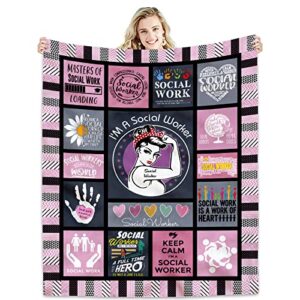 social worker christmas birthday gifts for women blanket -appreciation, graduation gifts for bsw, msw, dsw-lightweight soft warm cozy fuzzy throws blankets for home bedroom sofa couch 60″x50″
