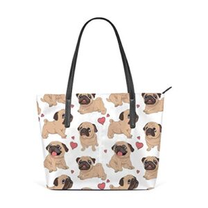 large work tote bags women’s pu leather fashion funny cartoon pugs puppies handbags shopper bag casual bag