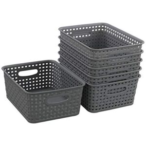 readsky small woven plastic storage baskets, plastic baskets for shelves, gray, pack of 6