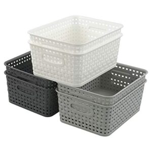 leendines plastic weave basket bin for storage, 6 packs small baskets