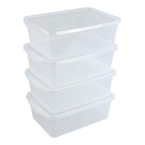 Inhouse 14 Quart Clear Storage Bin, Plastic Latching Box/Container with Lid, Shoe Boxes, Set of 4