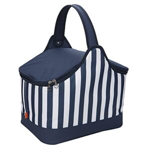 yodo 20l folding picnic basket large insulated cooler bag waterproof for gathering travel camping bbq,blue stripe