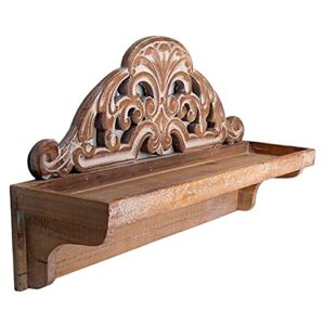 vip home & garden floating shelf, wall mounted, wood shelf accented with a wood scroll, farmhouse décor, 23.5 inches