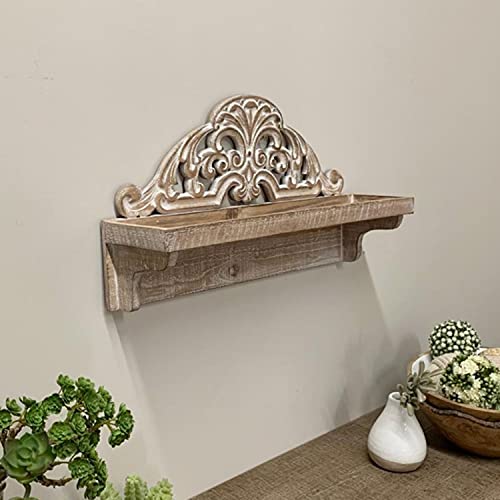 VIP Home & Garden Floating Shelf, Wall Mounted, Wood Shelf Accented with a Wood Scroll, Farmhouse Décor, 23.5 Inches