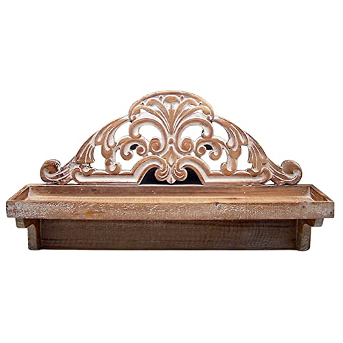 VIP Home & Garden Floating Shelf, Wall Mounted, Wood Shelf Accented with a Wood Scroll, Farmhouse Décor, 23.5 Inches