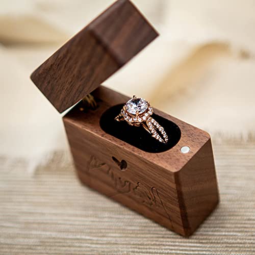 MUUJEE Pinky Promise Slim Engagement Ring Box - Engraved Wooden Ring Box for Wedding Ceremony Engagement Proposal Ring Bearer Box - Anniversary Birthday Gift Ideas