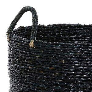 Deco 79 Seagrass Handmade Two Toned Storage Basket with Handles, Set of 3 17", 15", 14"H, Black