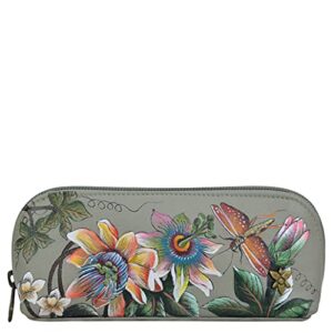 anuschka hand-painted women’s genuine leather eyeglasses & cosmetic pouch – floral passion